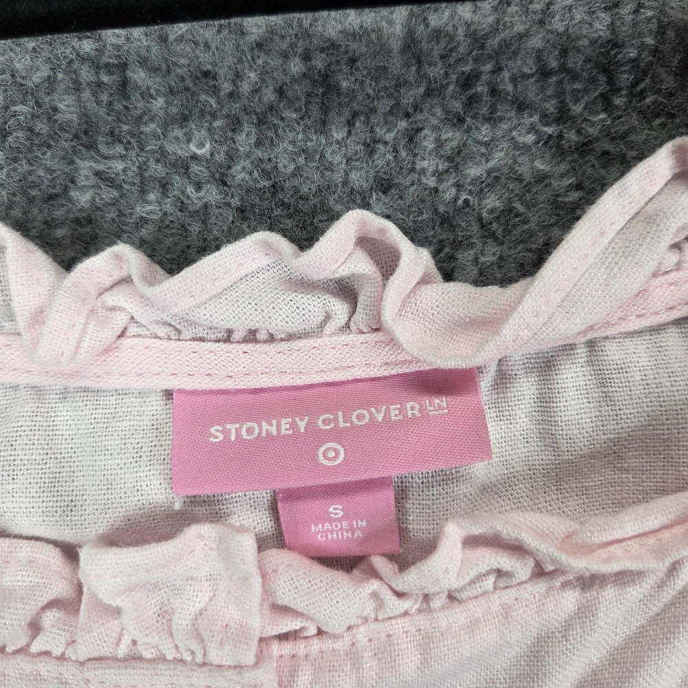 Stoney Clover Lane Dress Womens Small Pink Linen Puff Sleeve Button Front Swing - Picture 4 of 10